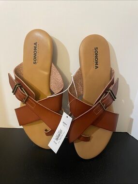 Sonoma Brown Crisscross Buckle Slide Sandals for Women